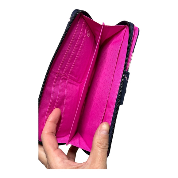 Vera Bradley Navy Pink Flamingo Fiesta Quilted Turnlock RFID Wallet - Picture 5 of 6